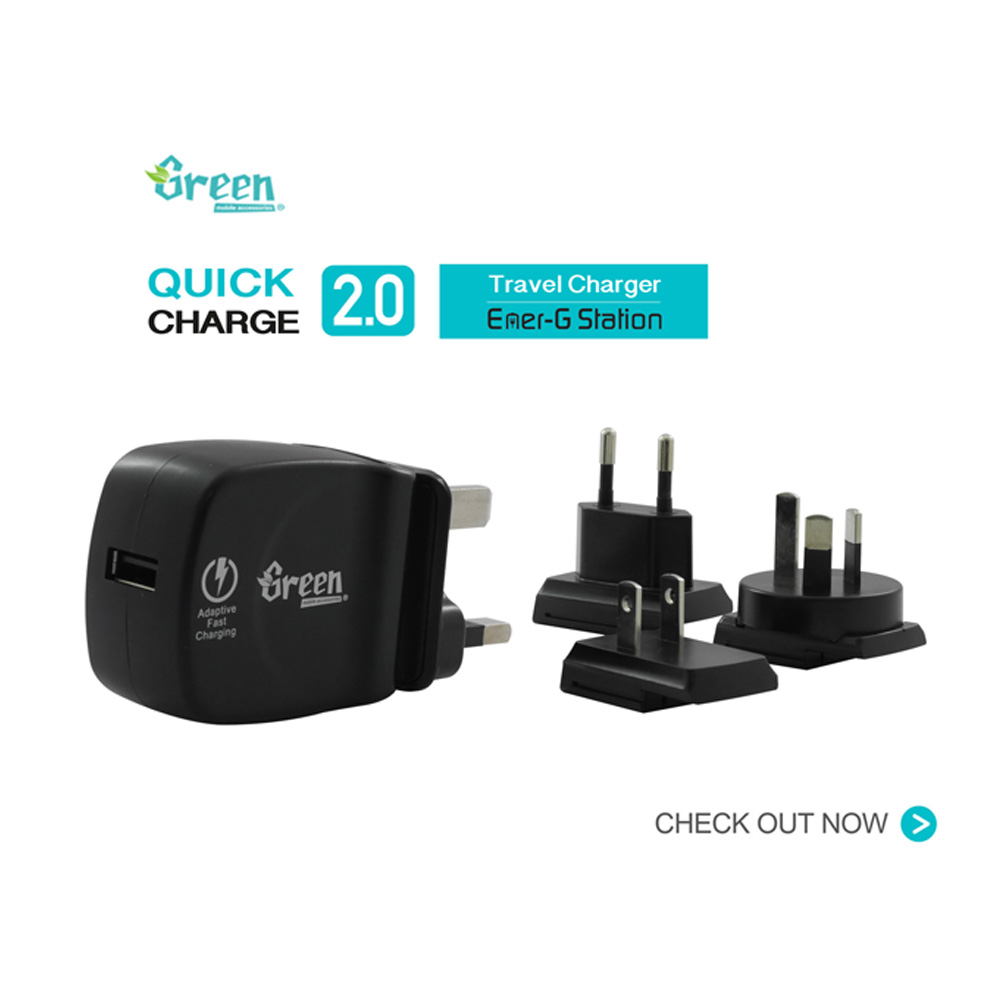 Quick Charge 2.0 | Exchangeable AC Plugs Travel Charger GR-QC30
