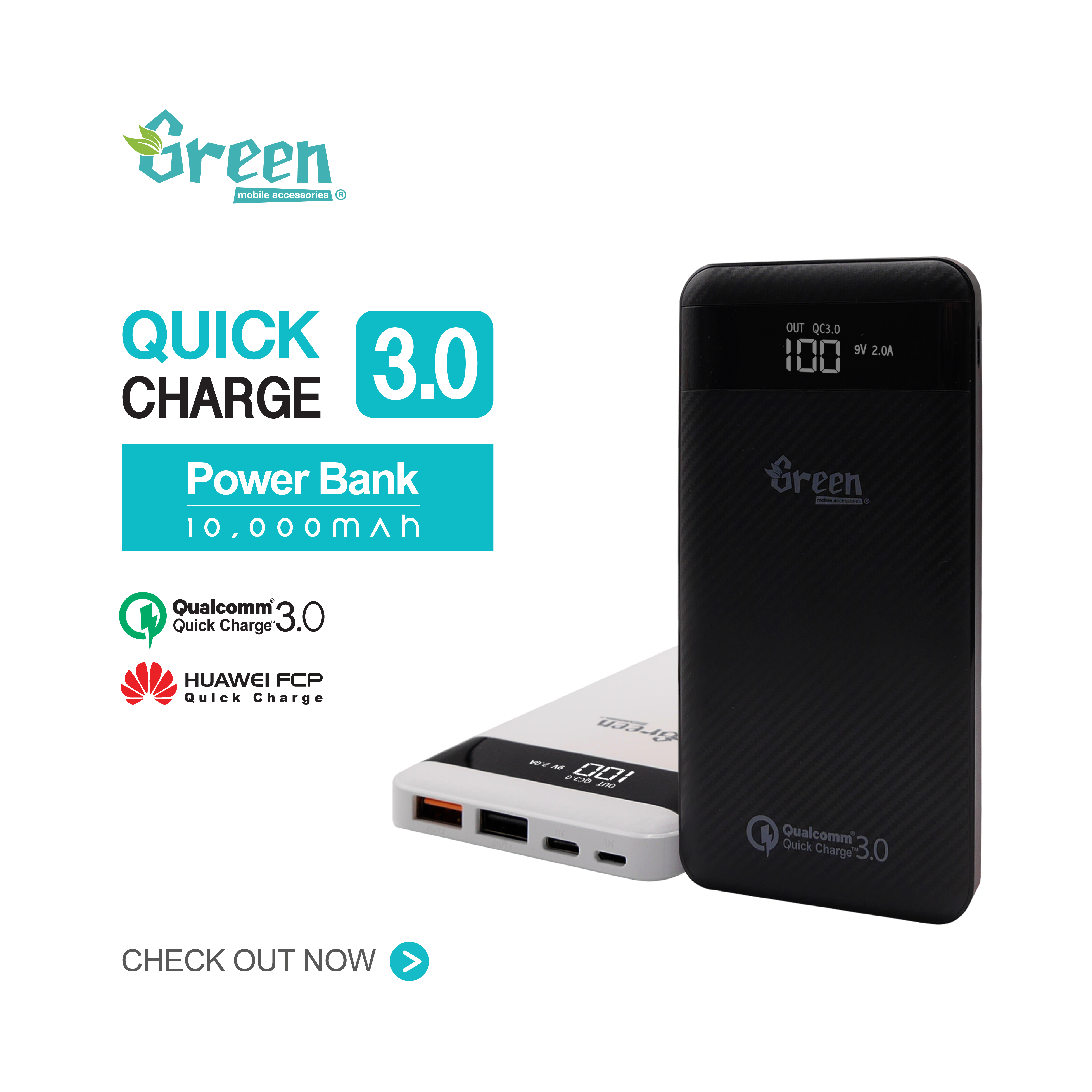 Quick Charge 3.0 10,000mAh 2 USB Port | Power Bank GR-PBQC200